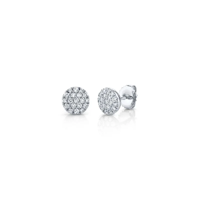 Stud Earrings with Hammered Finish -Shy Creation Diamond Pave Circle Stud Earrings