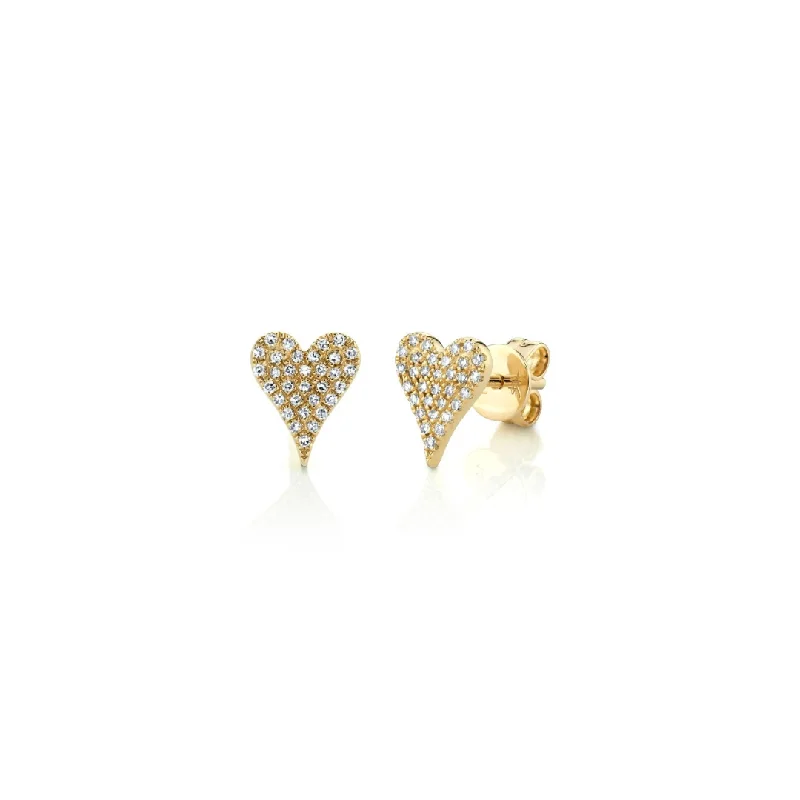 Stud Earrings with Textured Surface -Shy Creation Diamond Pave Heart Stud Earrings