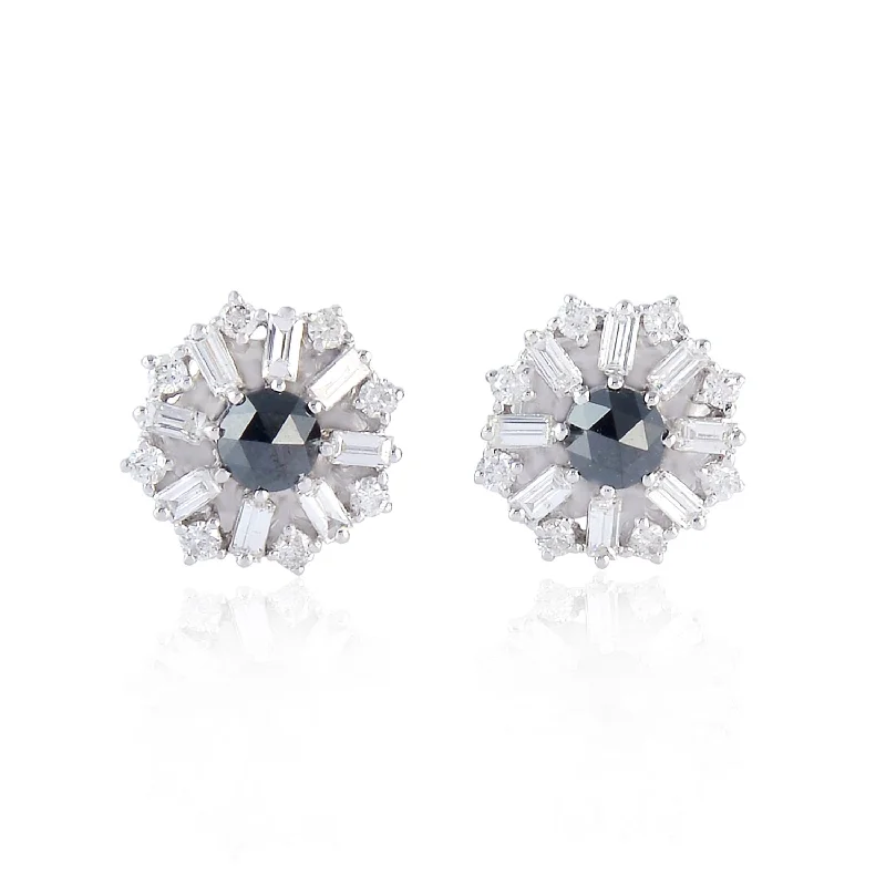 Pearl Stud Earrings for Elegance -Faceted Diamond Daisy Stud Earrings In 18 White Gold