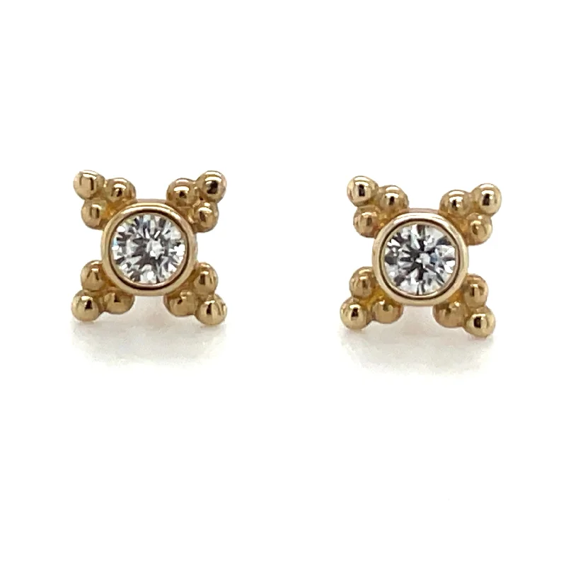 Stud Earrings with Chevron Designs -9ct Yellow Gold Cz & Bubble Design Stud Earrings