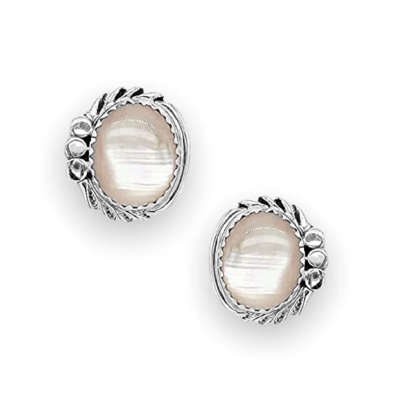 Leverback Stud Earrings for Comfort -Genuine Pink Mother of Pearl Stud Earrings, 925 Sterling Silver, Native American Handmade in the USA, Nickle Free