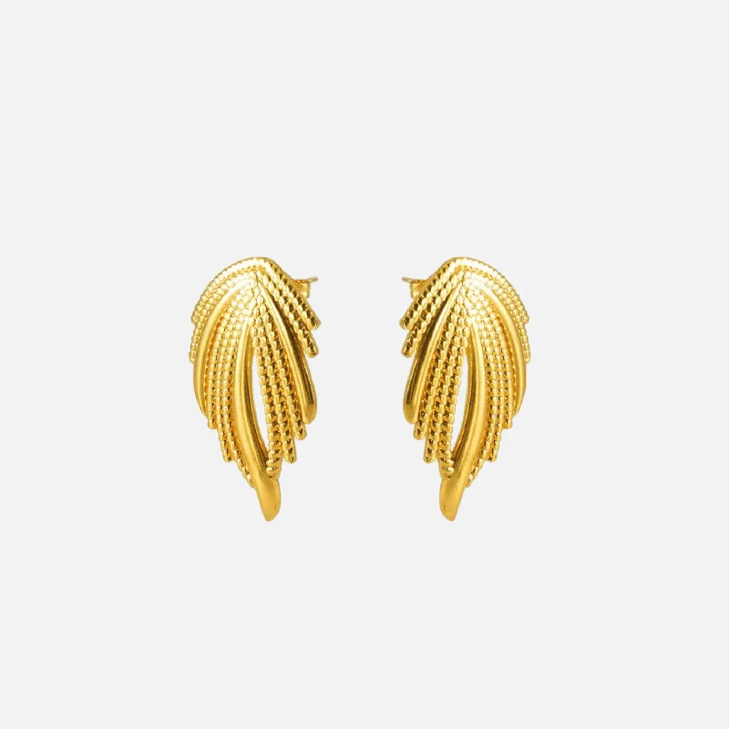 Stud Earrings for Casual Outfit -Gold-Plated Geometric Feather Stud Earrings – Bold Punk Style Earrings