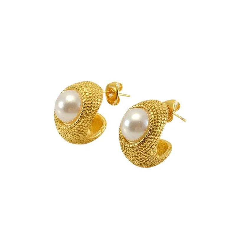 Stud Earrings for Evening Gown -Gold-Plated Simulated Pearl Stud Earrings – Elegant Vintage Bohemian Earrings