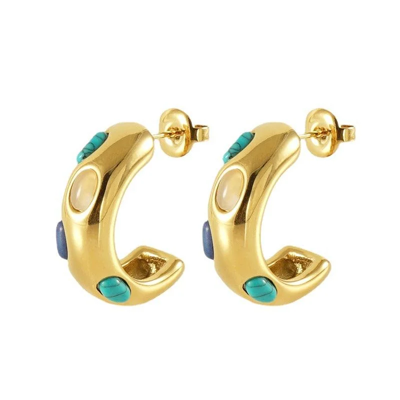 Stud Earrings for Festival Style -Gold-Plated Stainless Steel Stud Earrings – Modern Sculpted Hoop Earrings