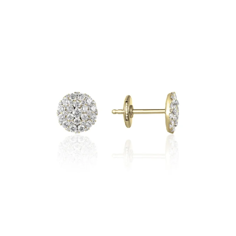 Silver Stud Earrings for Men -Yellow Gold Diamond Cluster Stud Earrings