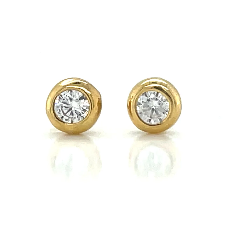 Magnetic Closure Stud Earrings for Easy -Golden Bezel Cz Stud Earrings