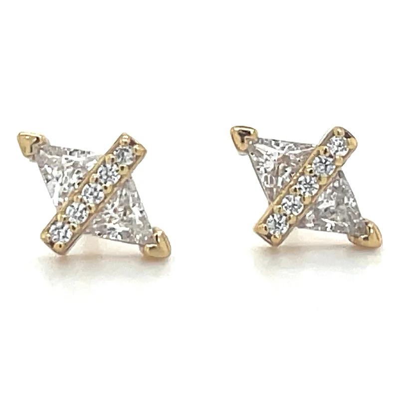 Tarnish Resistant Stud Earrings for Longevity -Forma Golden Triangle Cz Stud Earrings