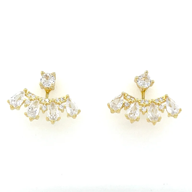 Double Stud Earrings for Impact -Golden Cz Glam Peekaboo Stud Earrings