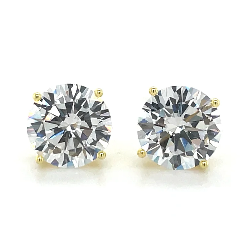 Stud Earrings with Hammered Finish -Golden Four Claw Cz Stud Earrings