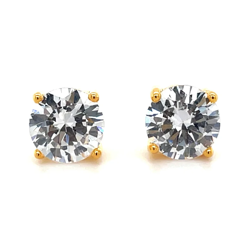 Stud Earrings with Polished Shine -Golden Four Claw Round Cz Stud Earrings