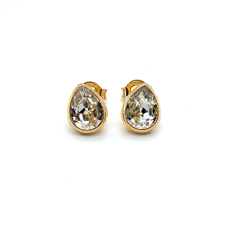 Stud Earrings with Embossed Patterns -Golden Pear Cz Stud Earrings