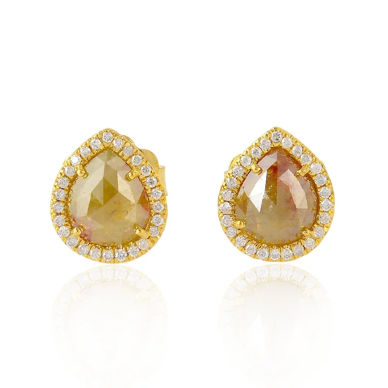 Small Stud Earrings for Delicate -Ice Diamond Pear Stud Earrings In 18k Yellow Gold For Her