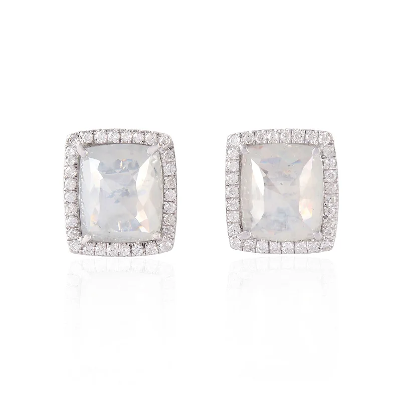 Diamond Stud Earrings for Luxury -Ice Diamond Rectangle Stud Earrings 18k White Gold