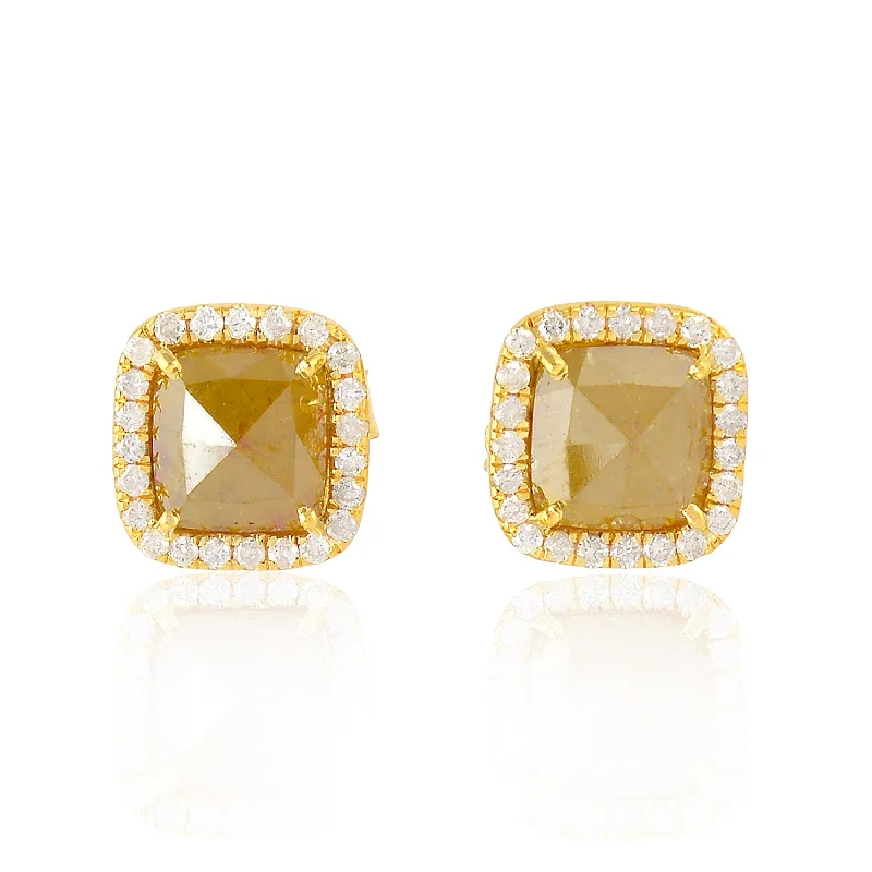 Crystal Stud Earrings for Sparkle -Ice Diamond Square Stud Earrings in 18k Yellow Gold For Her