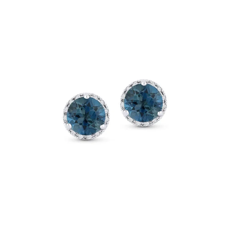 Stud Earrings with Chevron Designs -London Blue Topaz & Diamond Round Stud Earrings