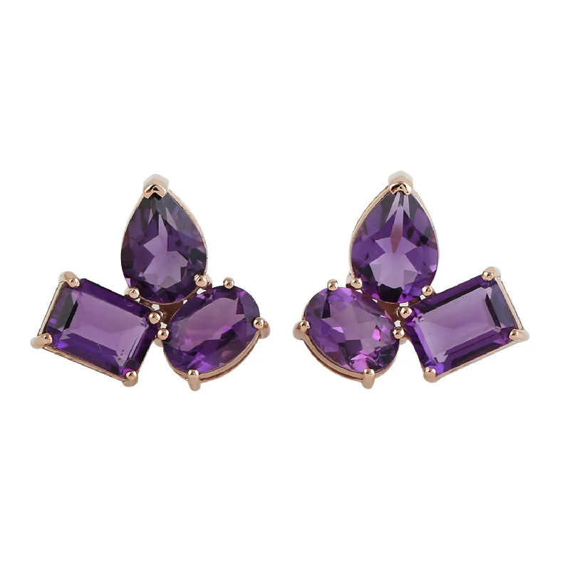 Detachable Stud Earrings with Charms -Natural Amethyst Designer Stud Earrings In 18k Yellow Gold