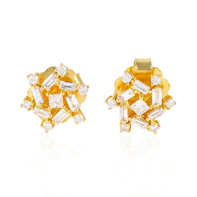 Large Stud Earrings for Statement -Natural Baguette Diamond Classic Stud Earrings In 18K Yellow Gold For Her