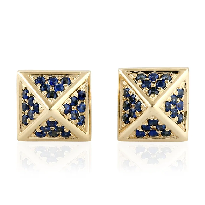 Gold Stud Earrings for Women -Natural Blue Sapphire 18k Yellow Gold Stud Earrings For Women