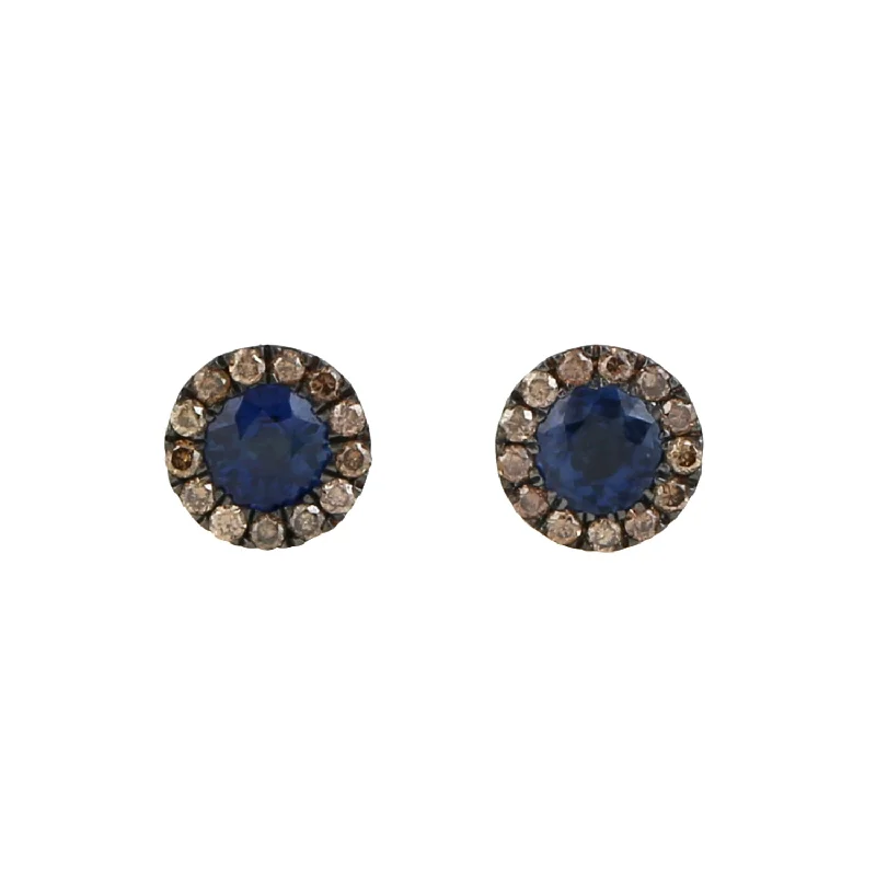 Stud Earrings for Work Attire -Natural Blue Sapphire Pave Diamond Stud Earrings Minimal Jewelry In 18k Gold For Her