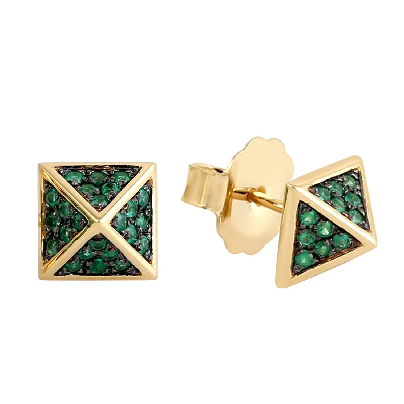 Stud Earrings for Engagement Party -Natural Emerald Spike Design Stud Earrings In 18k Yellow Gold