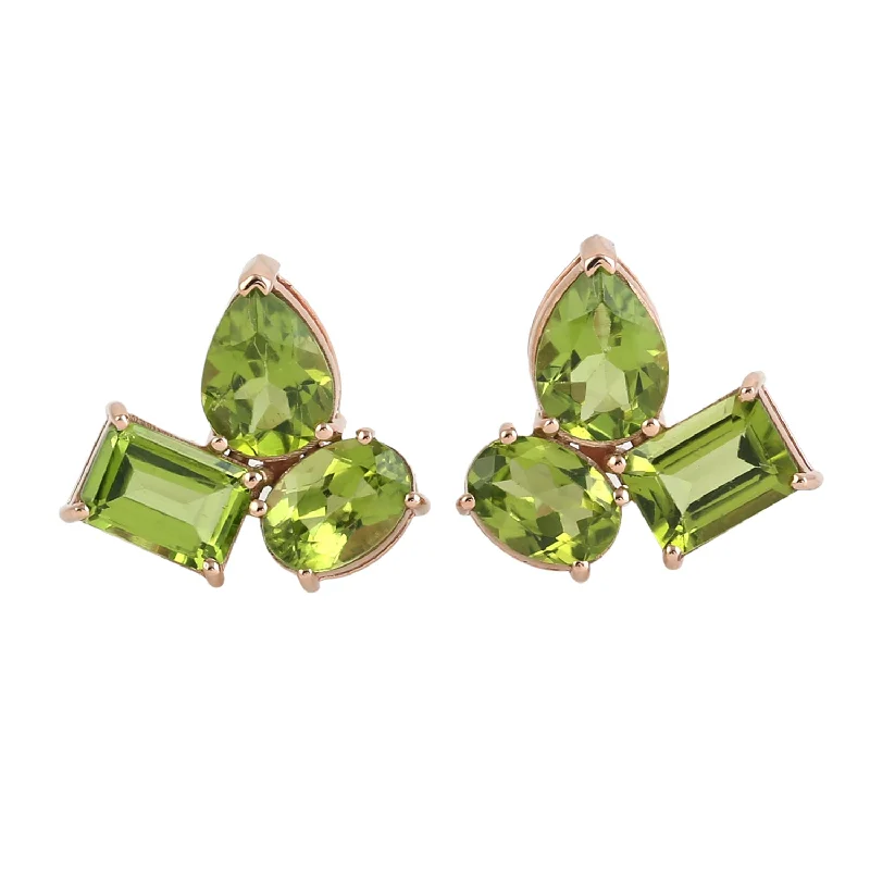 Waterproof Stud Earrings for Outdoor -Natural Green Peridot 18k Rose Gold Stud Earrings