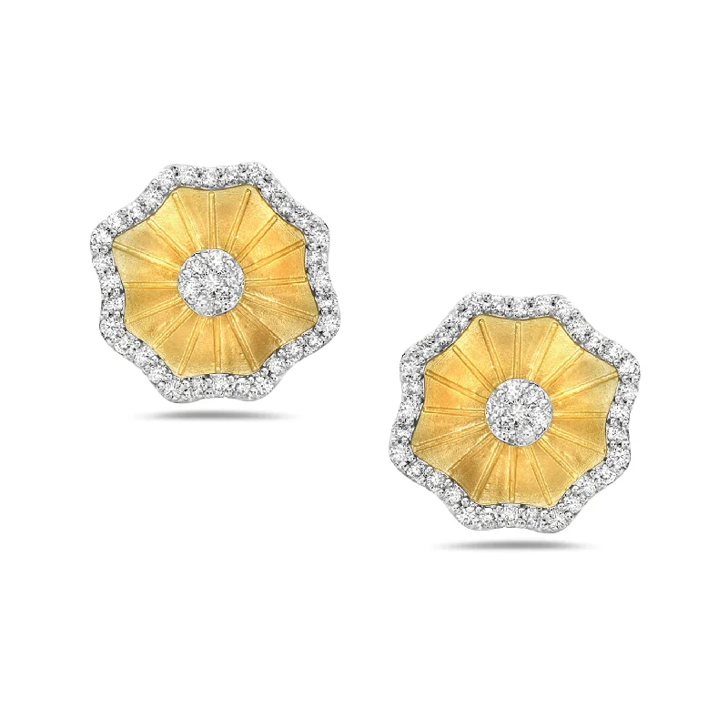 Stud Earrings for Shopping Trip -Natural Pave Diamond Clover Stud Earrings In 14K Yellow Gold