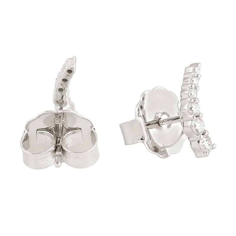 Stud Earrings with Polished Shine -Natural Diamond Pave Delicate Stud Earrings In 18k White Gold For Her