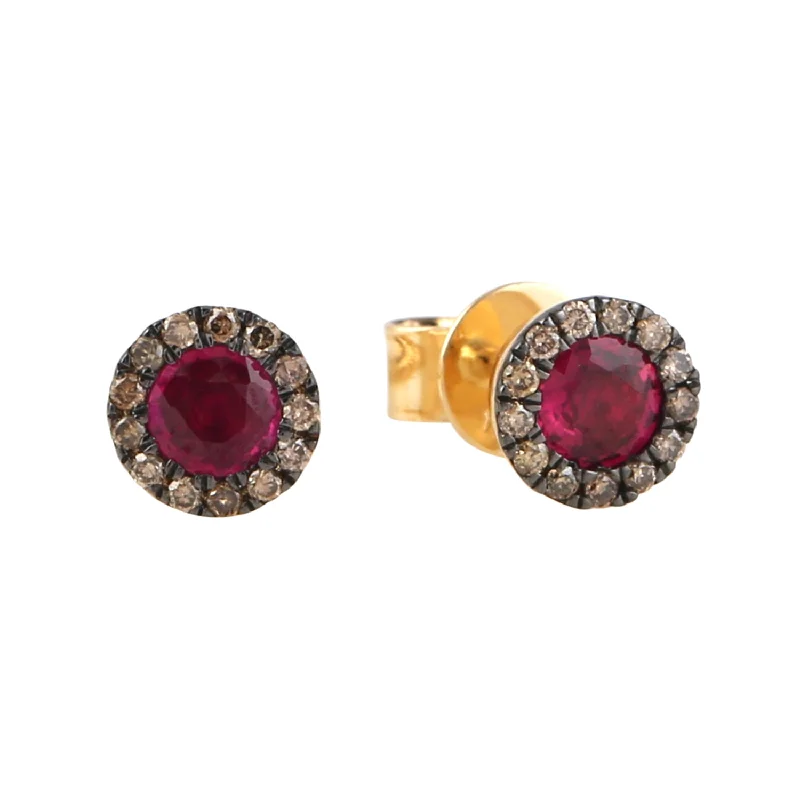 Diamond Stud Earrings for Luxury -Natural Ruby Champaign Diamond 18k Yellow Gold Ear Stud Earrings