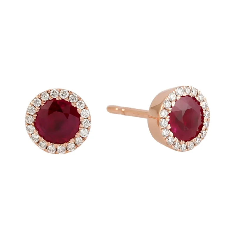 Stud Earrings for Bridesmaids Look -Natural Ruby & Diamond Stud Earrings In 18k Rose Gold For Her