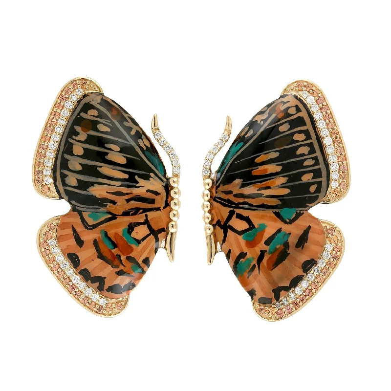 Maximalist Stud Earrings for Bling -Natural Sapphire Diamond Butterfly Stud Earrings In 18k Yellow Gold