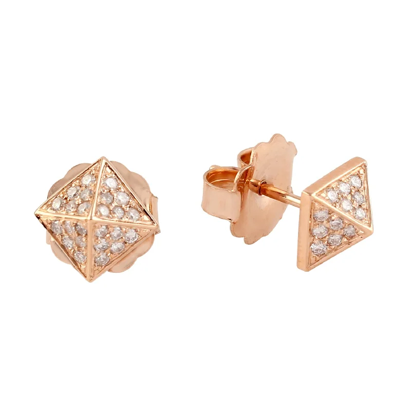 Stud Earrings for Gym Workout -Pave Diamond Pyramid Stud Earrings In 18k Rose Gold