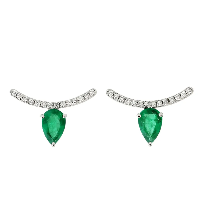 Stud Earrings for Christmas Party -Pear Cut Emerald Natural Diamond Designer Stud Earrings In 18k Gold