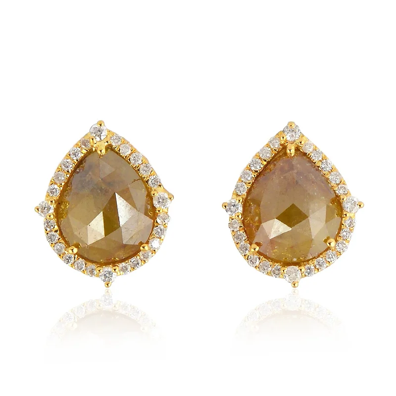 Stud Earrings with Keyhole Designs -Pear Cut Ice Diamond Stud Earrings in 18k Yellow Gold