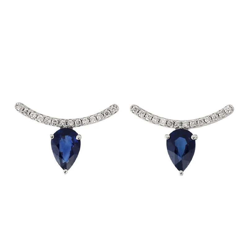 Stud Earrings for Graduation Day -Pear Cut Sapphire Natural Diamond Designer Stud Earrings In 18k Gold