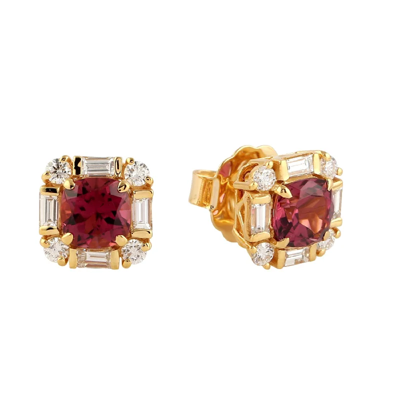 Stud Earrings for Yoga Session -Pink Tourmaline Pave Diamond Stud Earrings In 18k Yellow Gold For Her