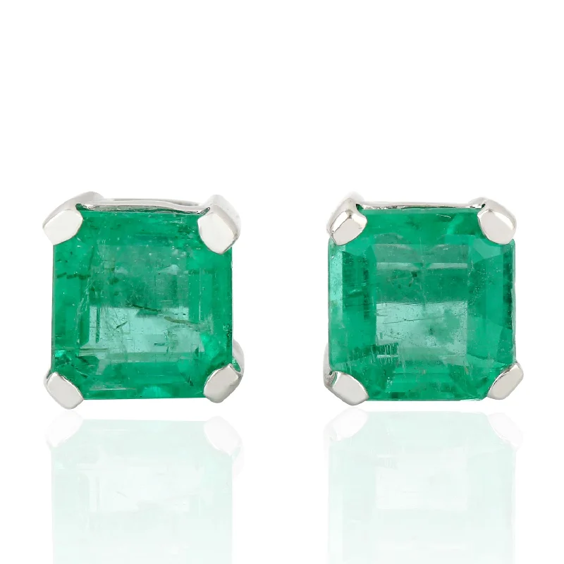 Punk Stud Earrings with Spikes -Prong Set Emerald 14k White Gold Daily Wear Stud Earrings For Women