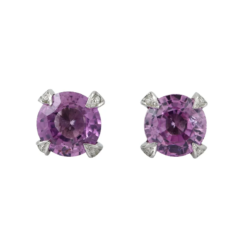 Waterproof Stud Earrings for Outdoor -Prong Set Pink Sapphire Diamond 14k White Gold Stud Earrings For Women