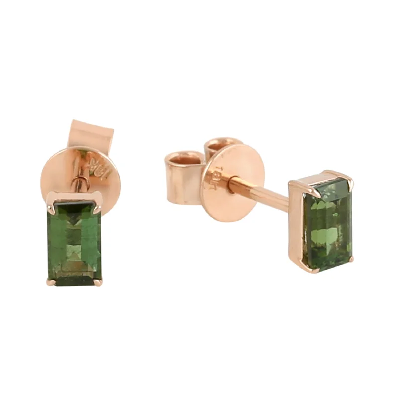 Crystal Stud Earrings for Sparkle -Prong Set Tourmaline 18k Rose Gold Stud Earrings Minimal Gift