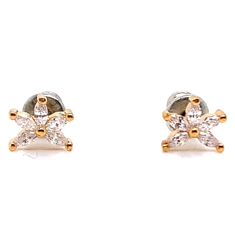 Stud Earrings for Casual Outfit -Rebecca Gold Plated Half Flower Cz Stud Earrings