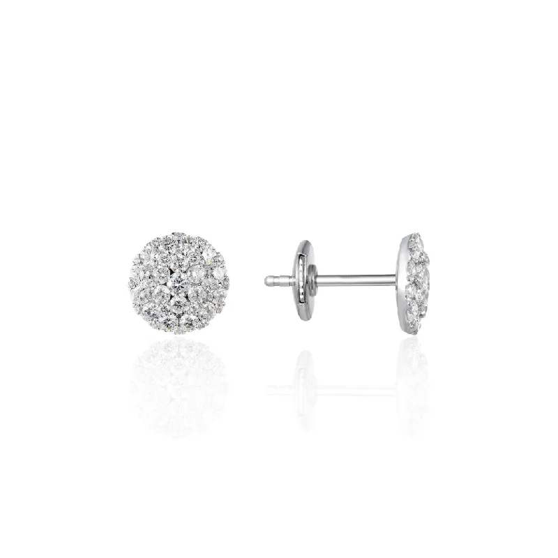 Ethnic Stud Earrings with Tribal Design -Round Diamond Cluster Stud Earrings in Platinum