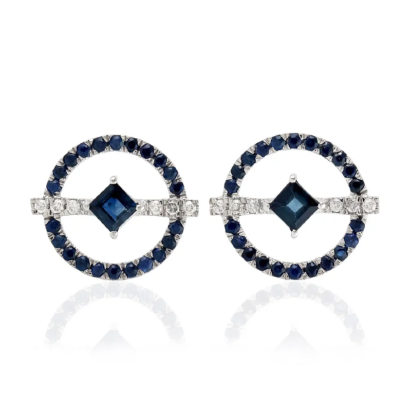 Oval Stud Earrings for Grace -Sapphire Diamond Hallow Stud Earrings in 18k Gold