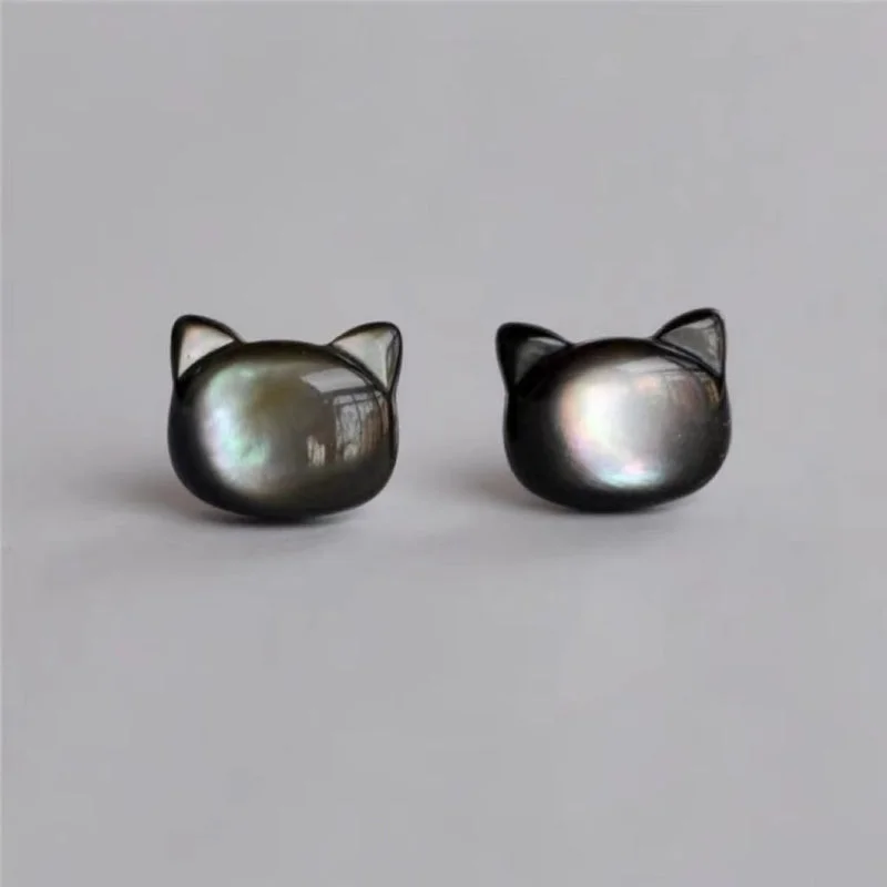 Minimalist Stud Earrings with Simplicity -Sterling Silver Black Cat Stud Earrings