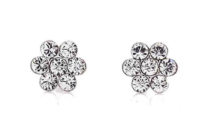 Stud Earrings with Symbolic Elements -Sterling Silver Cz Flower Stud Earrings