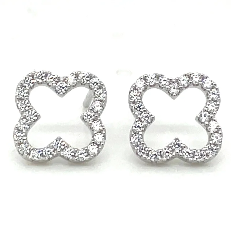 Stud Earrings for Yoga Session -Sterling Silver Cz Clover Stud Earrings