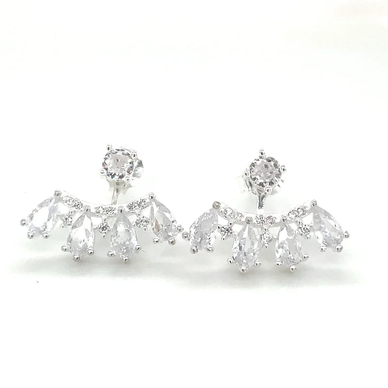 Stud Earrings with Leaf Motifs -Sterling Silver Cz Glam Peekaboo Stud Earrings