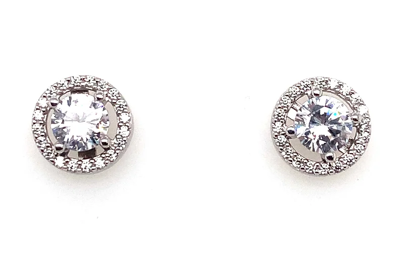 Stud Earrings with Infinity Symbols -Sterling Silver Cz Halo Stud Earrings