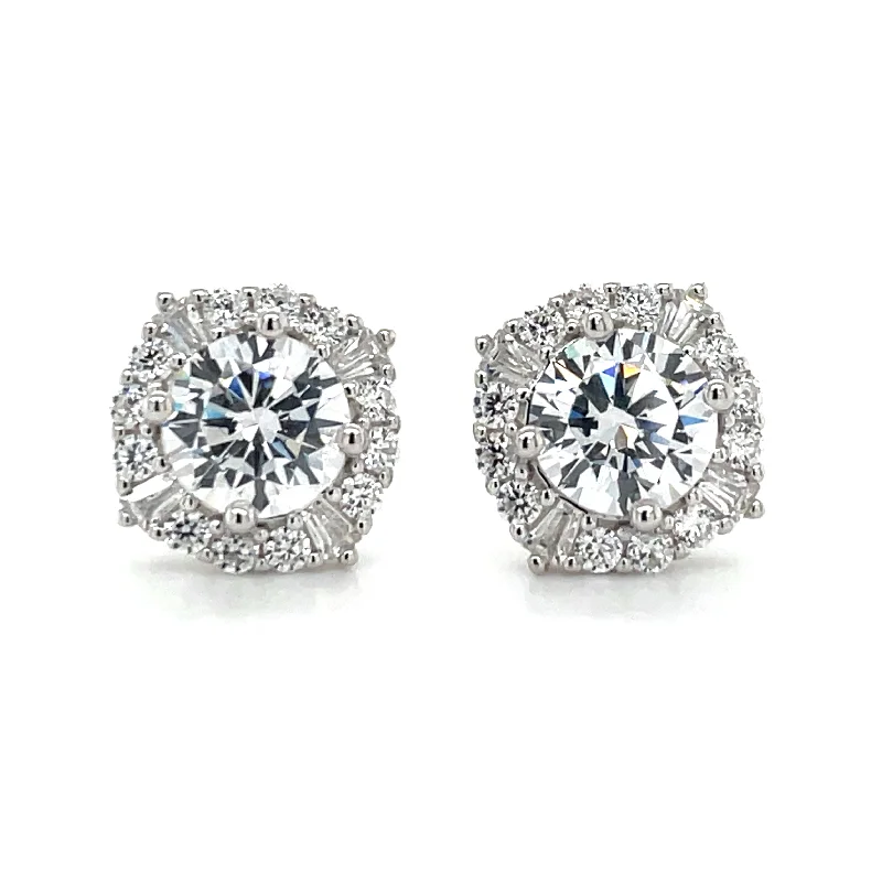 Stud Earrings with Keyhole Designs -Sterling Silver Cz Halo Stud Earrings