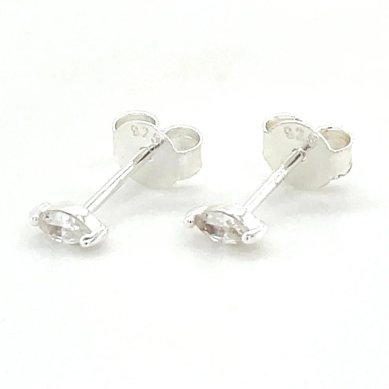 Stud Earrings with Vine Designs -Sterling Silver Cz Marquise Stud Earrings