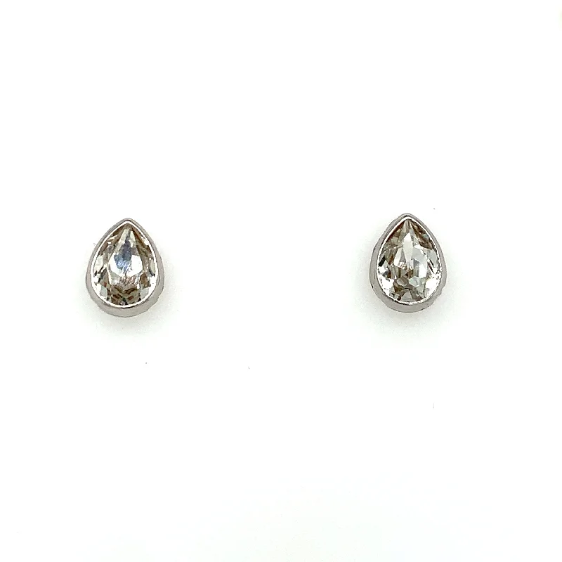 Stud Earrings with Wave Designs -Sterling Silver Cz Pear Stud Earrings