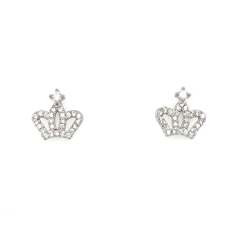 Stud Earrings with Chevron Designs -Sterling Silver Cz Princess Crown Stud Earrings